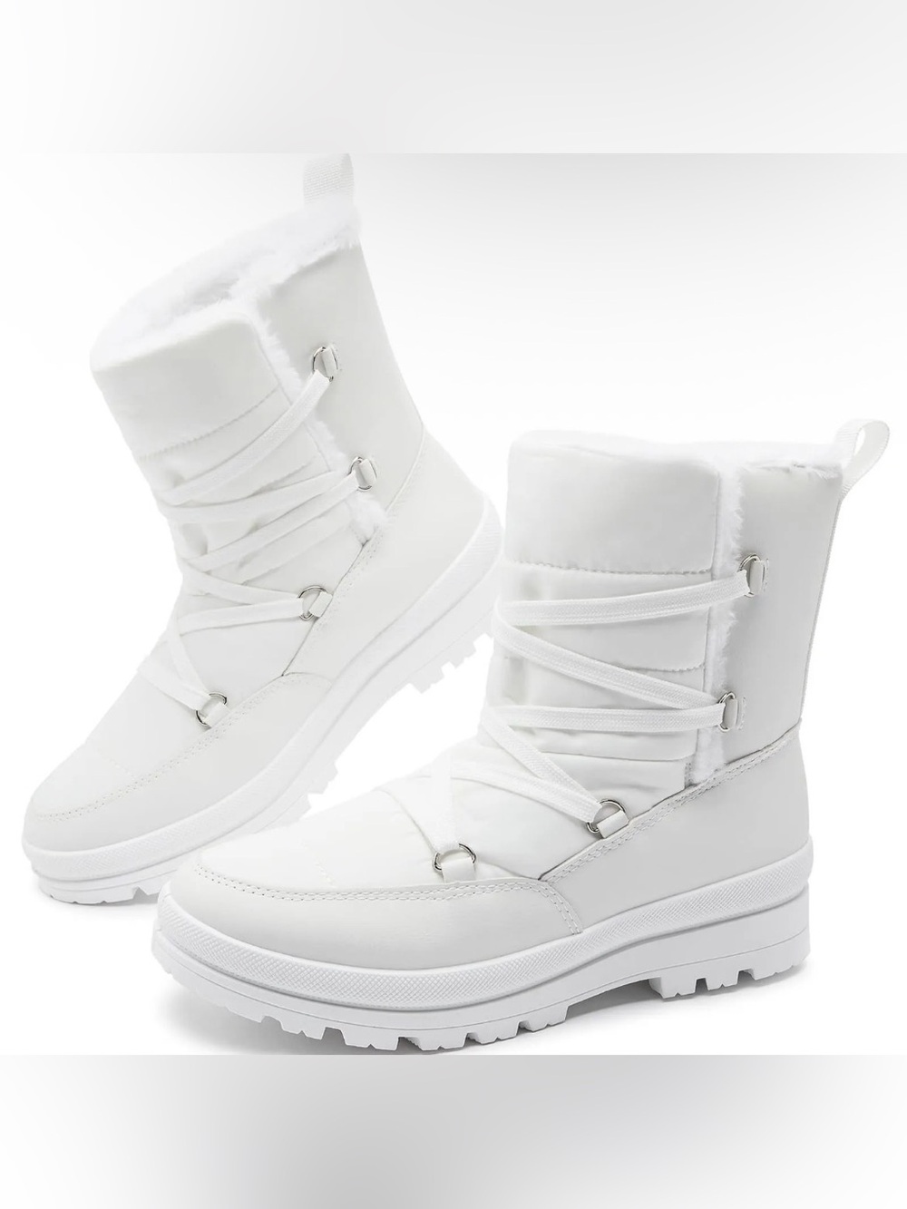 10S White Winter Lace-Up Ankle Boots for Women